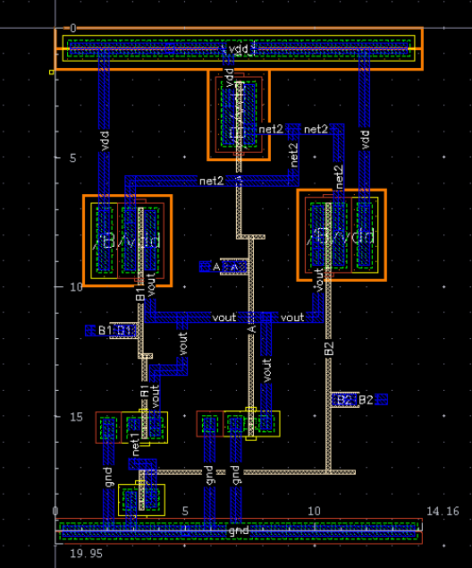 Designed Logic Gates AOI21 adn OAI21 using static Cmos Logic with layout